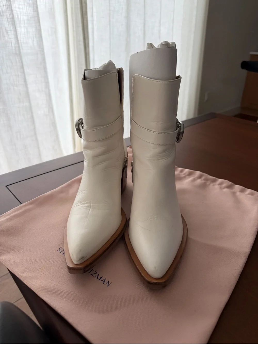Stuart Weitzman White Maven Leather Western Booties
